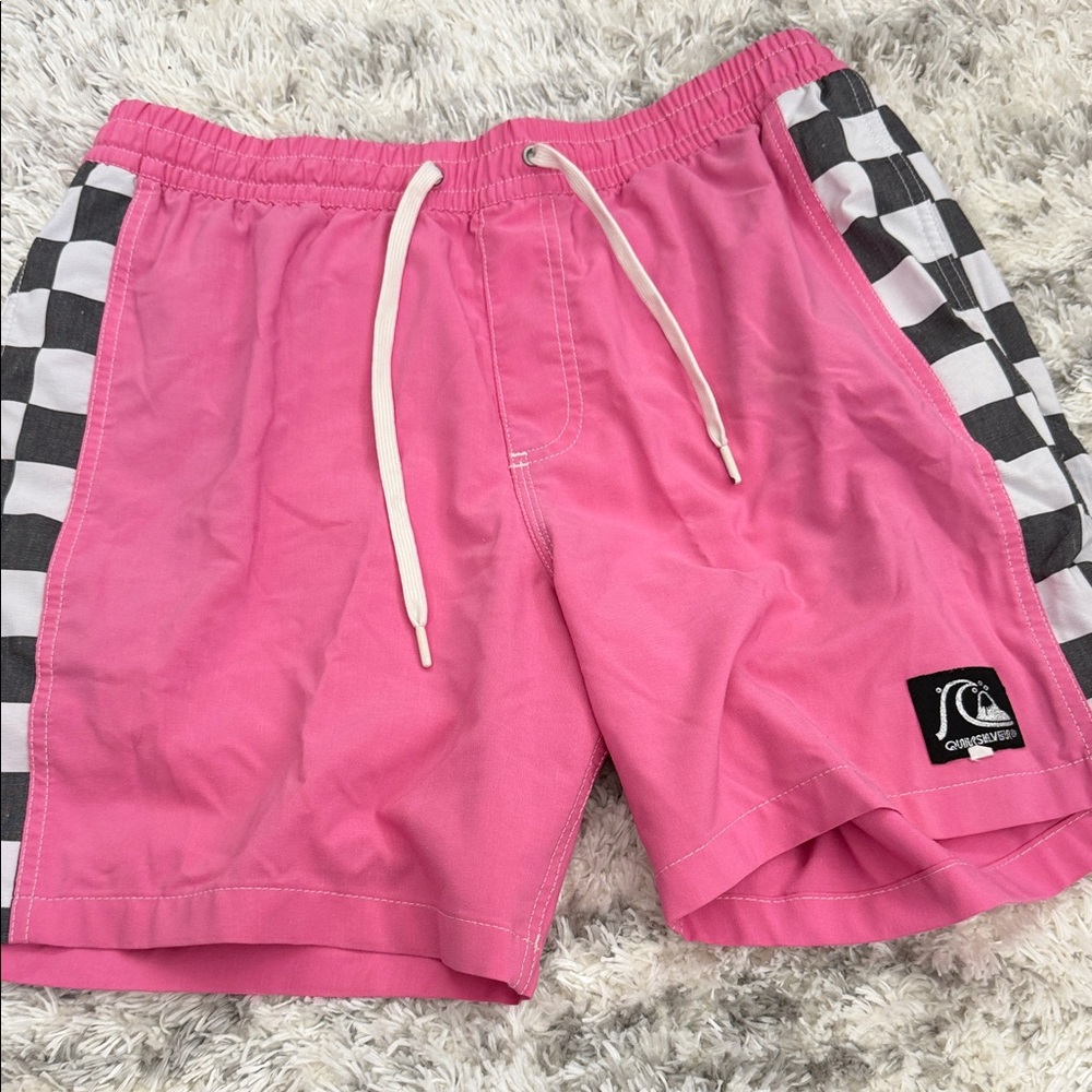 Quiksilver Pink Swim Shorts with Black & White Checker Panels